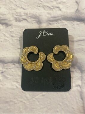 J. Crew Layered Pave Petal Gold-Plated Cubic Zirconia Pierced Earrings #AU149